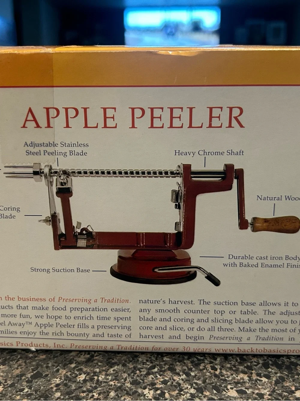 NWT Back to Basics Red Apple Peeler - Manual Apple Peeler